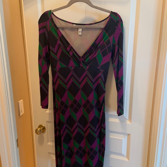 Diane Von Fursternberg Geometric Silk Jersey Dress Size 8 - Picture 1 of 4